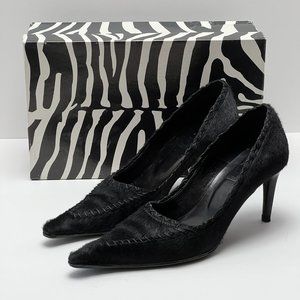 💖Italian Black Genuine Fur Leather Heels by Work In Progress Size 7